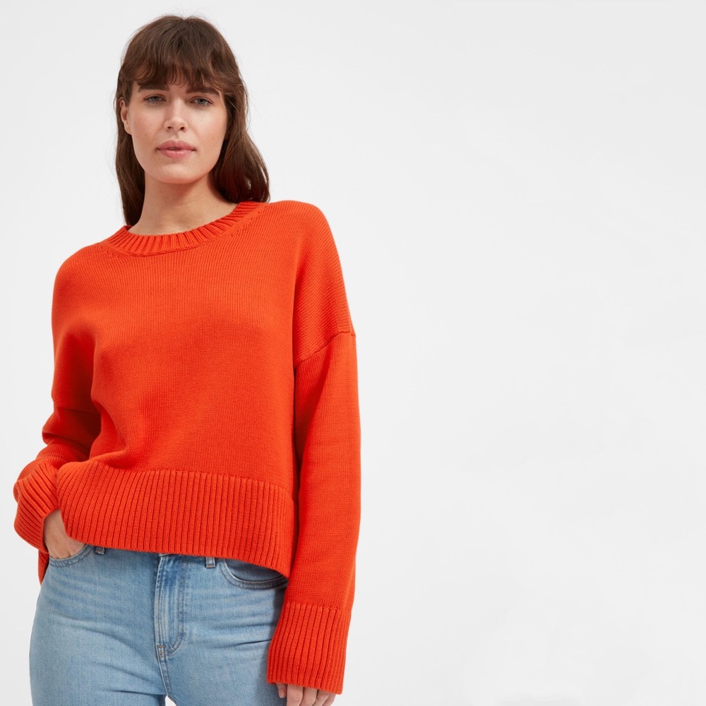Everlane soft cotton square crew knit sweater red